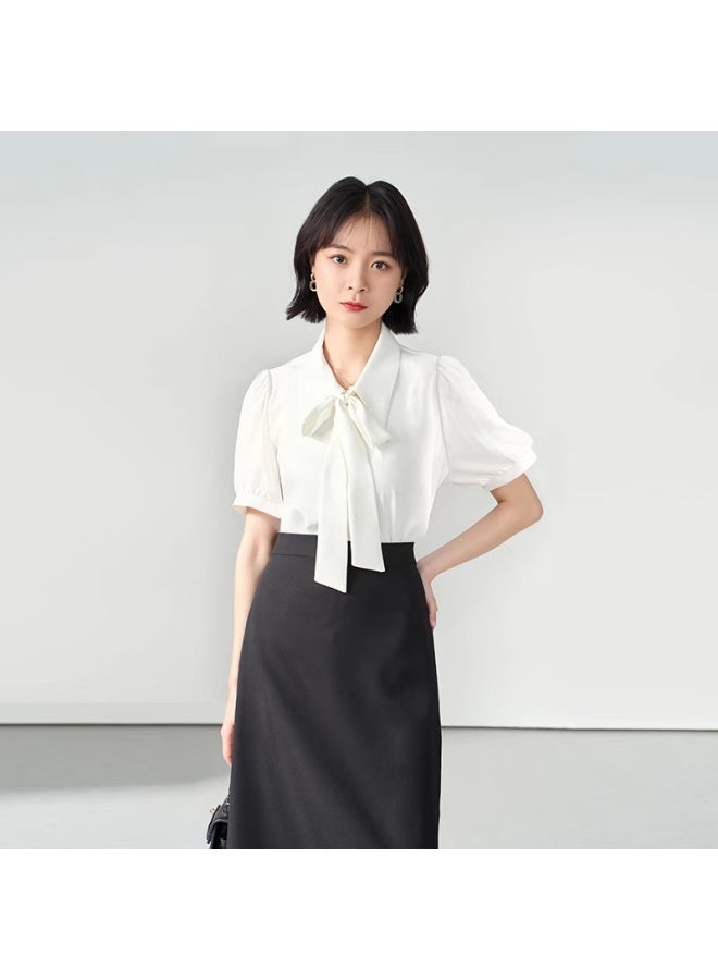 Lady Bird Miss Bird White Short Sleeve Shirt Women Summer Teacher Wear Chiffon Formal Top Interview Professional Attire Blouse - Image 1