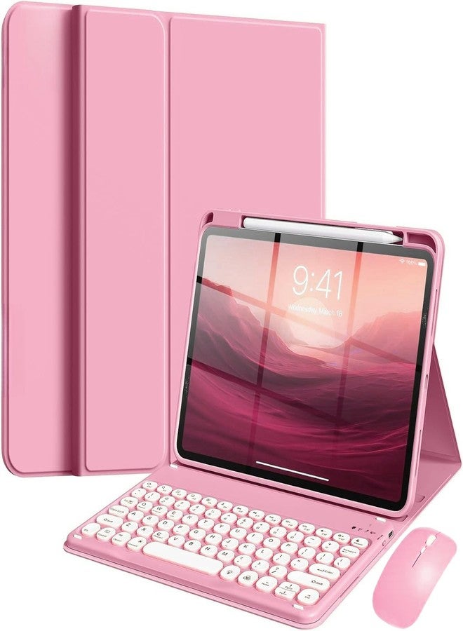 NUWONAYA Keyboard Case with Mouse for iPad 11-inch (A16 2025)/iPad 10th Generation, Slim Candy Round Key Keyboard Case with Detachable Bluetooth Keyboard and Pencil Holder，Pink - Image 1