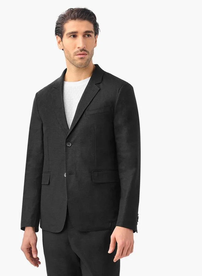 Iconic Iconic Textured Linen Blend Blazer with Button Closure and Pockets
