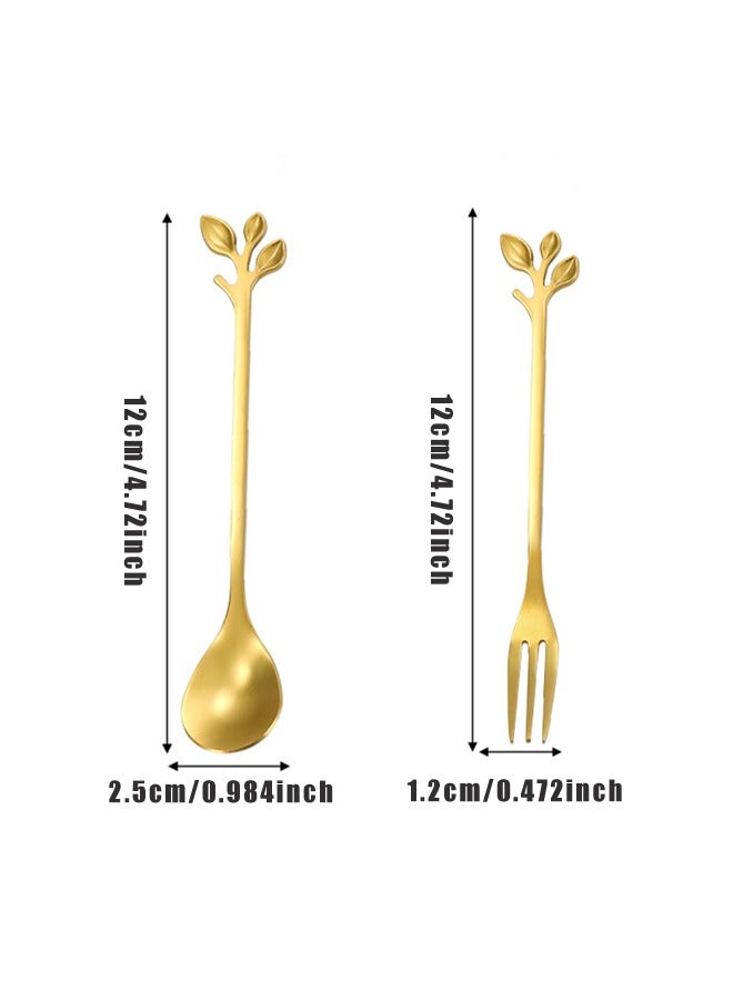 8PCS Leaf Coffee Spoons, and Appetizer Forks Stainless Steel Sugar Cube Tongs Dessert Spoons Metal Dinner Forks  - Image 2