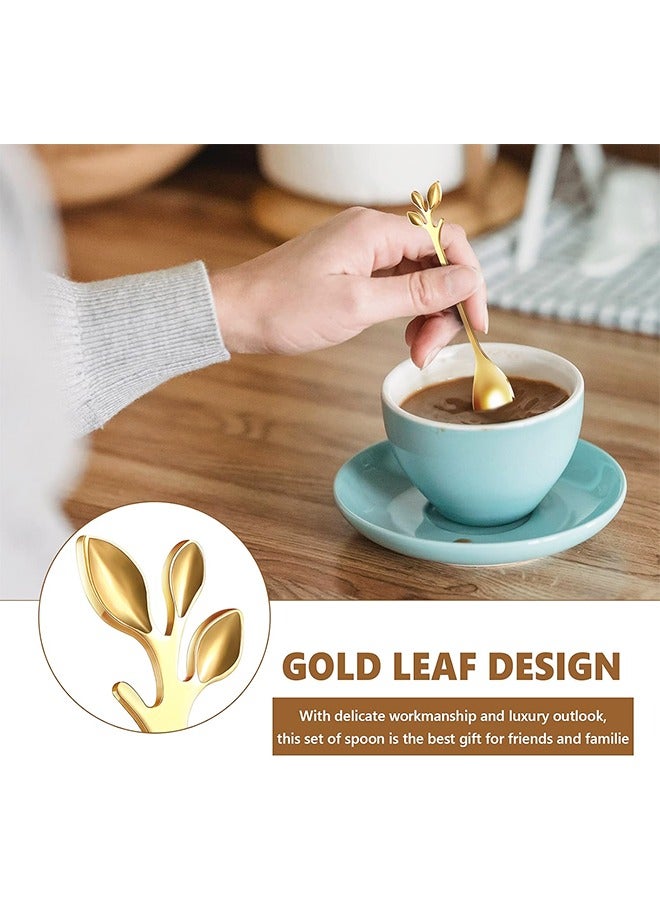 8PCS Leaf Coffee Spoons, and Appetizer Forks Stainless Steel Sugar Cube Tongs Dessert Spoons Metal Dinner Forks  - Image 4