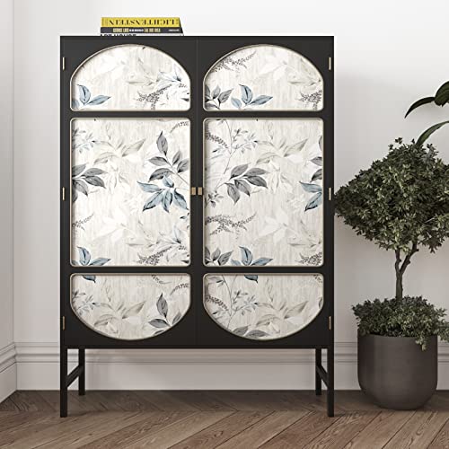 Wallercity Gray and Blue Leaves Wallpaper Vintage Black Olive Leaf Peel and Stick Wallpaper Vinyl Self Adhesive Removable Floral Wallpapers 17.5" x 78.7" Retro Leaf Contact Paper for Desk Shelf Liner - Image 4