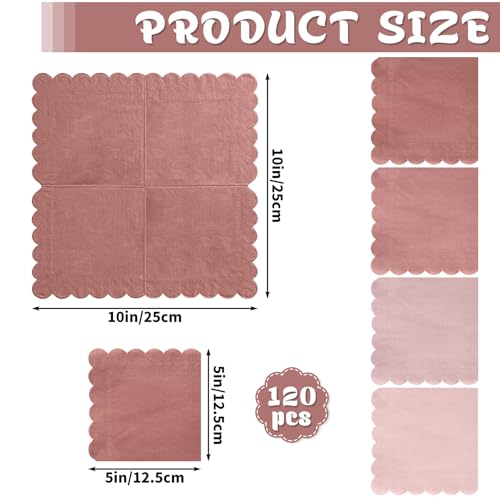 Xiangqu 120 Pack Dusty Pink Napkins, 5 x 5 Inch Valentines Napkins Gradient Pink Cocktail Napkin Scalloped Beverage Dessert Napkin for Dinner Wedding Baby Shower Bridal Anniversary Reception - Image 2