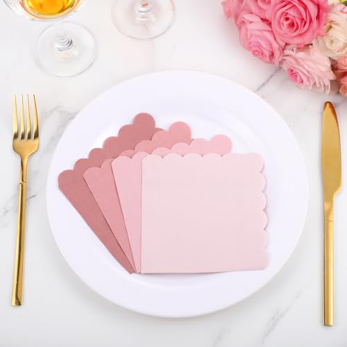 Xiangqu 120 Pack Dusty Pink Napkins, 5 x 5 Inch Valentines Napkins Gradient Pink Cocktail Napkin Scalloped Beverage Dessert Napkin for Dinner Wedding Baby Shower Bridal Anniversary Reception - Image 4