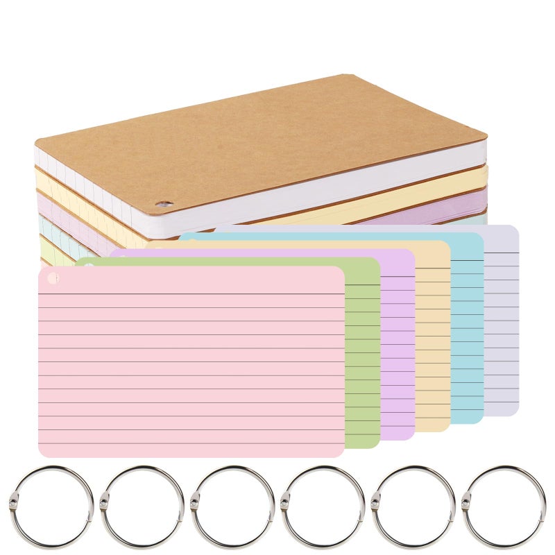 zmybcpack 6 Pack 360 Pcs Lined Index Cards 5 x 8 Inches, Assorted Colored Flash Cards with Ring, Lined Note Cards Study Flashcards for School, Office, College - Image 1