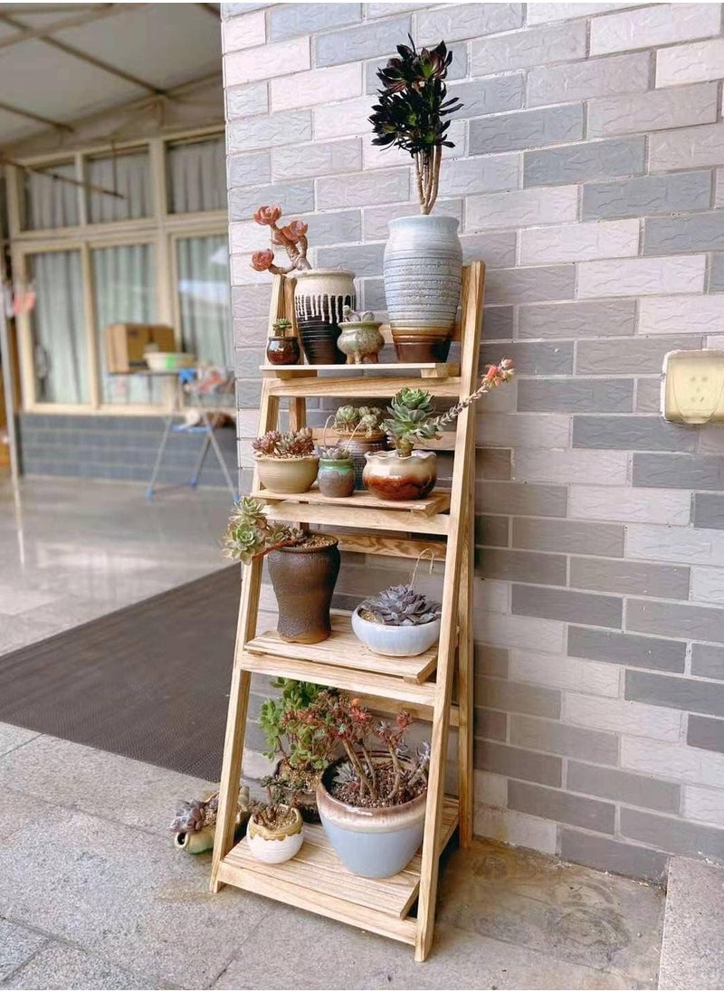 HOME TASTE - 4-Tier Wooden Ladder Plant Stand - Foldable Display Shelf For Flowers And Plants - Indoor Corner Storage Shelves With Free Installation - Stylish Bookshelf For Garden,Balcony (Natural) - Image 1