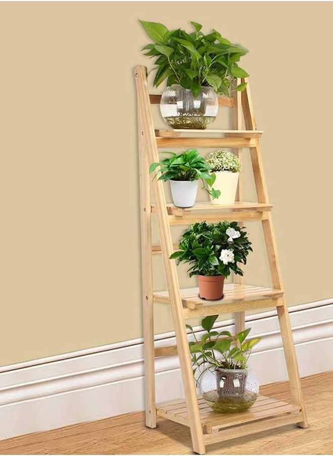 HOME TASTE - 4-Tier Wooden Ladder Plant Stand - Foldable Display Shelf For Flowers And Plants - Indoor Corner Storage Shelves With Free Installation - Stylish Bookshelf For Garden,Balcony (Natural) - Image 1