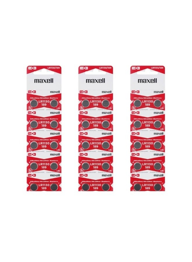 Maxell 30-Pieces Maxell  LR1130 (189) AG10 Alkaline 1.5V Batteries
