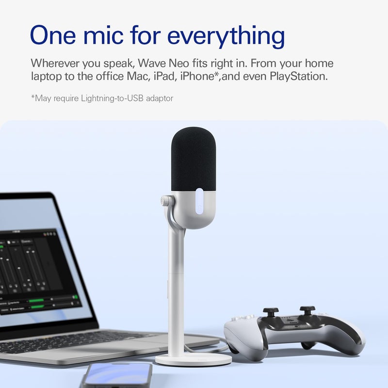 elgato ميكروفون إلجاتو ويف نيو - ميكروفون مكثف USB، اضغط لكتم الصوت، للألعاب، البث، الاجتماعات، تسجيل الصوت على Teams/Zoom/OBS/Twitch/YouTube والمزيد، توصيل وتشغيل، يعمل على اللابتوب، الكمبيوتر، ماك، آيباد، آيفون - Image 4