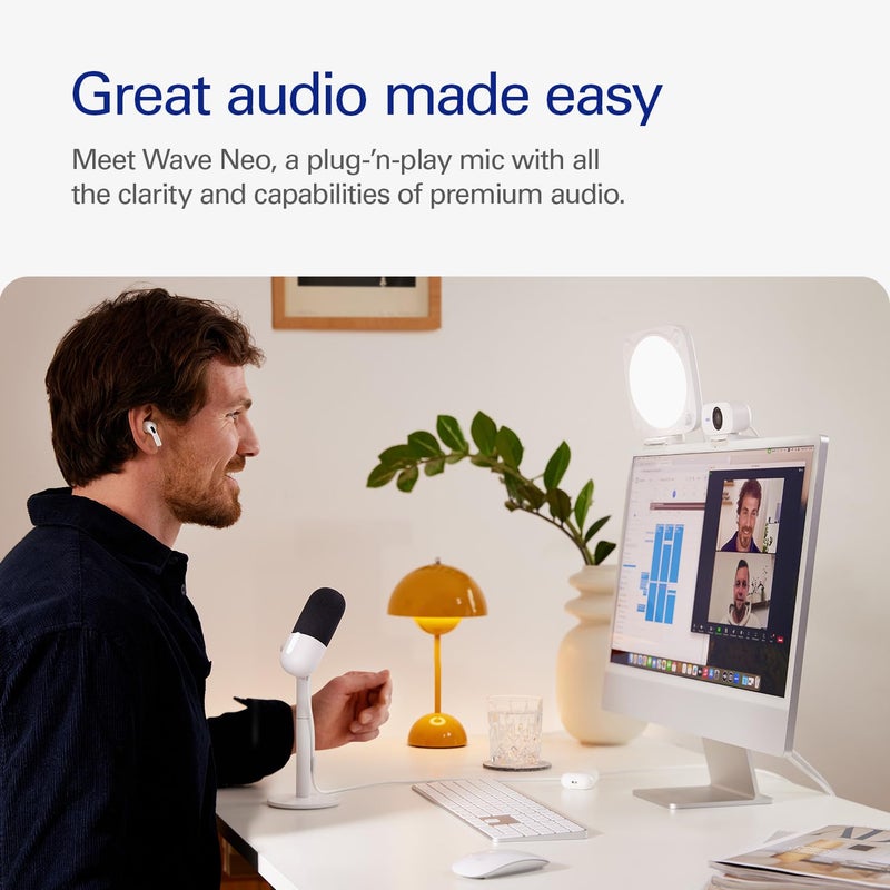 elgato ميكروفون إلجاتو ويف نيو - ميكروفون مكثف USB، اضغط لكتم الصوت، للألعاب، البث، الاجتماعات، تسجيل الصوت على Teams/Zoom/OBS/Twitch/YouTube والمزيد، توصيل وتشغيل، يعمل على اللابتوب، الكمبيوتر، ماك، آيباد، آيفون - Image 2
