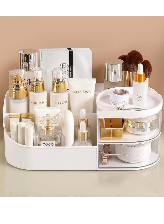 RUSHIL WERE Cosmetic Makeup Organizer | 26.5 x 14.5 x 10 cm | with Proper Partition | Makeup Organizer Box/Stand | Durable | Plastic | White - Image 1