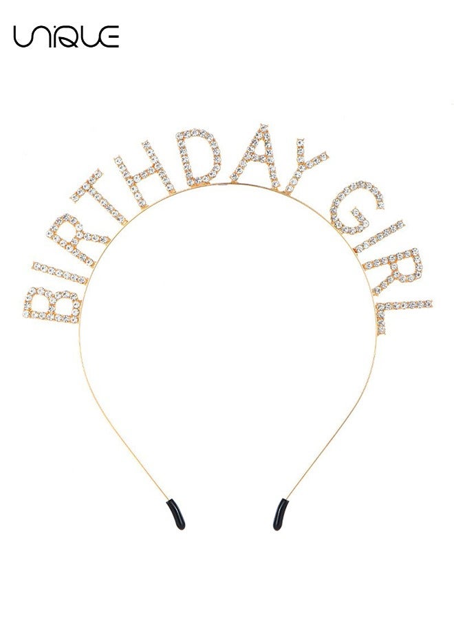 Birthday Girl Letter Headband - Rhinestones Birthday Girl Headband - Princess Crown Rhinestone Happy Birthday Accessories Ladies Birthday Gift - Gold