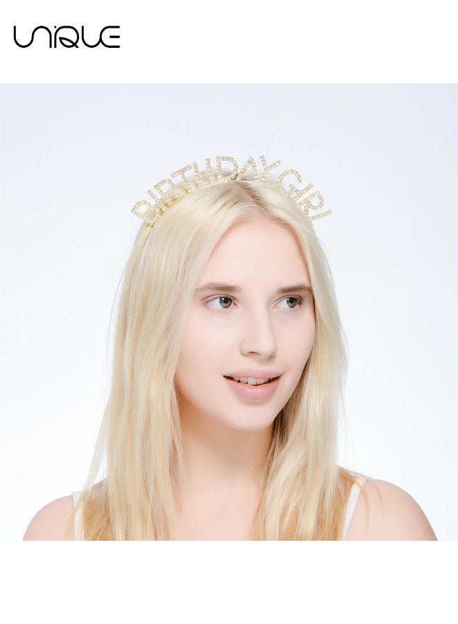 Birthday Girl Letter Headband - Rhinestones Birthday Girl Headband - Princess Crown Rhinestone Happy Birthday Accessories Ladies Birthday Gift - Gold