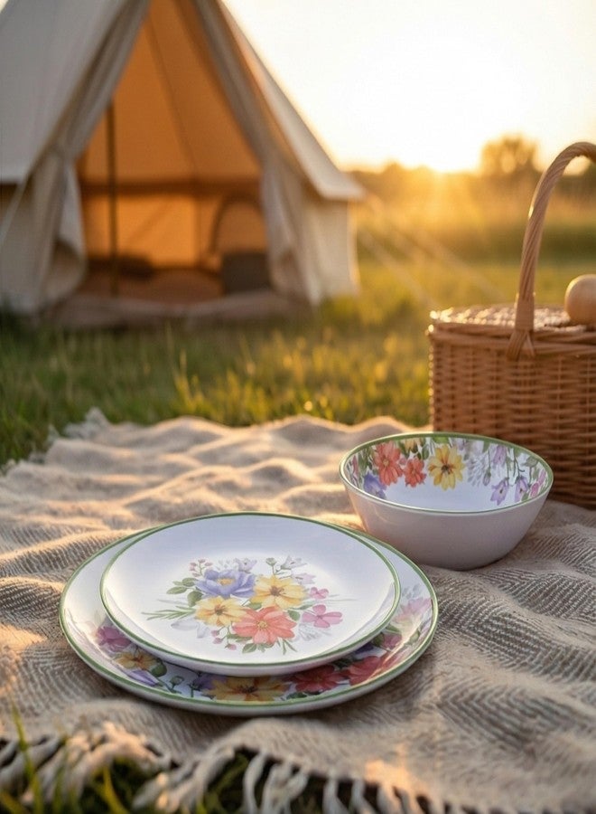 Lechoo 12 Piece Floral Melamine Dinnerware Sets, Green Camping Dishes Set, Spring Lightweight Plates and Bowls Sets, Service for 4, Unbreakable Dishwasher Safe Dish Set for Indoor & Outdoor Use - Image 4