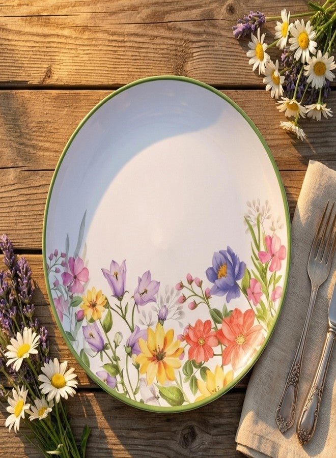 Lechoo 12 Piece Floral Melamine Dinnerware Sets, Green Camping Dishes Set, Spring Lightweight Plates and Bowls Sets, Service for 4, Unbreakable Dishwasher Safe Dish Set for Indoor & Outdoor Use - Image 3