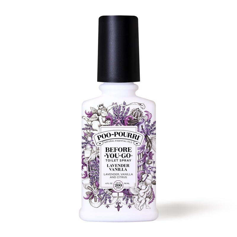 Poo-Pourri Before-You-Go Toilet Spray, Lavender Vanilla, 4 Fl Oz, Up to 200 Uses, Bathroom Odor Deodorizer, Plant-Based with Essential Oils, for Home or Work, Lavender, Vanilla and Citrus Scent - Image 1