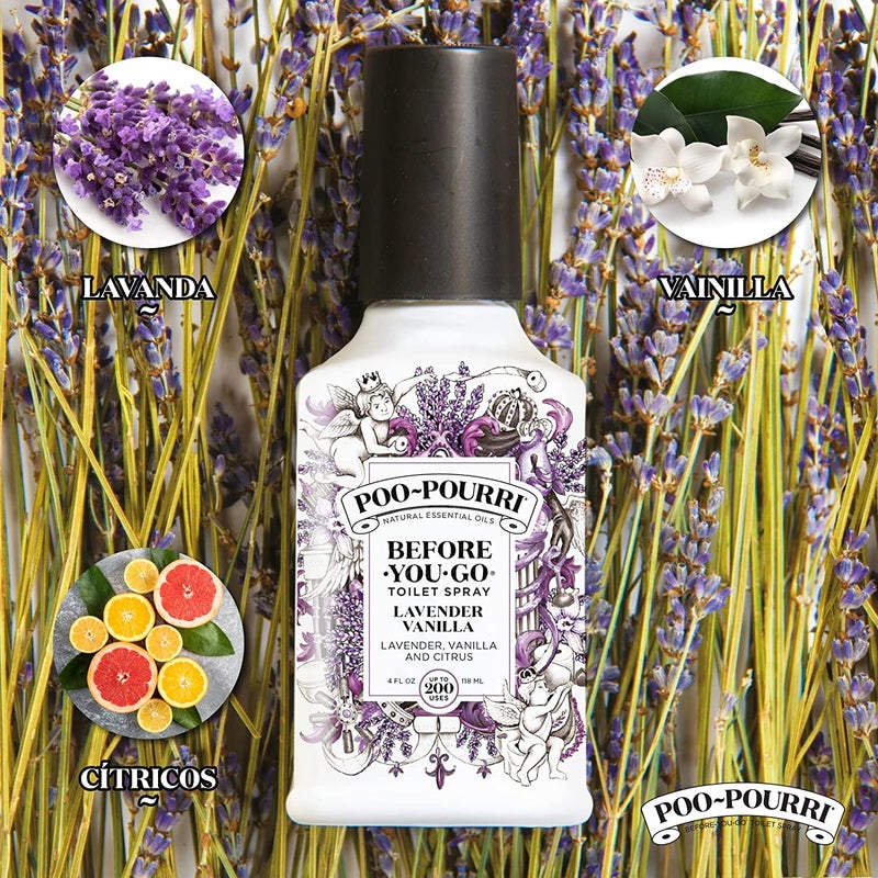 Poo-Pourri Before-You-Go Toilet Spray, Lavender Vanilla, 4 Fl Oz, Up to 200 Uses, Bathroom Odor Deodorizer, Plant-Based with Essential Oils, for Home or Work, Lavender, Vanilla and Citrus Scent - Image 3