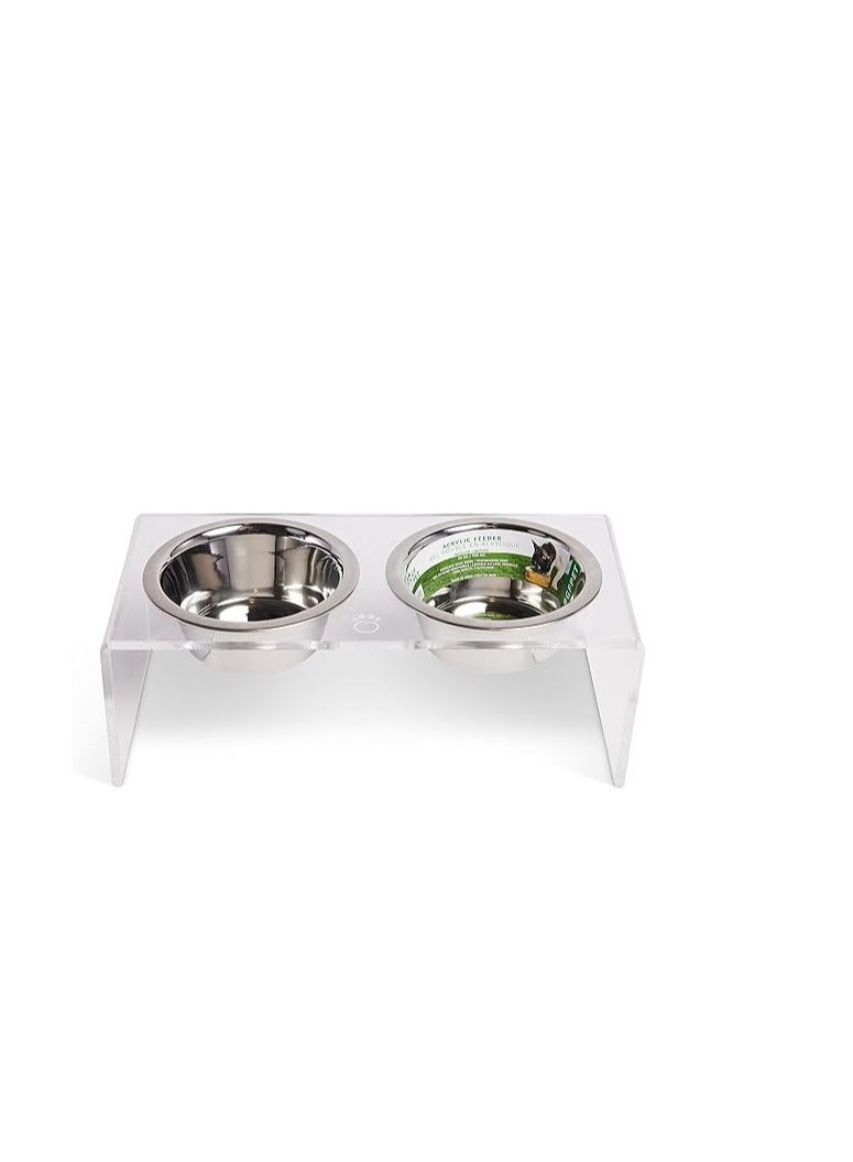 Generic Acrylic Feeder Stand with 2 Set Removable Stainless Steel -for Dogs or Any Food and Water Bowls Included, Available in 3 Sizes; Small-Medium-Large - Image 1