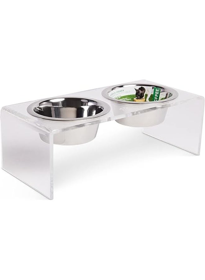 Generic Acrylic Feeder Stand with 2 Set Removable Stainless Steel -for Dogs or Any Food and Water Bowls Included, Available in 3 Sizes; Small-Medium-Large - Image 2