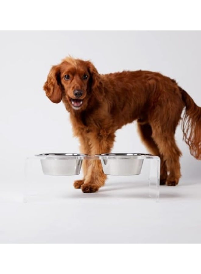 Generic Acrylic Feeder Stand with 2 Set Removable Stainless Steel -for Dogs or Any Food and Water Bowls Included, Available in 3 Sizes; Small-Medium-Large - Image 4