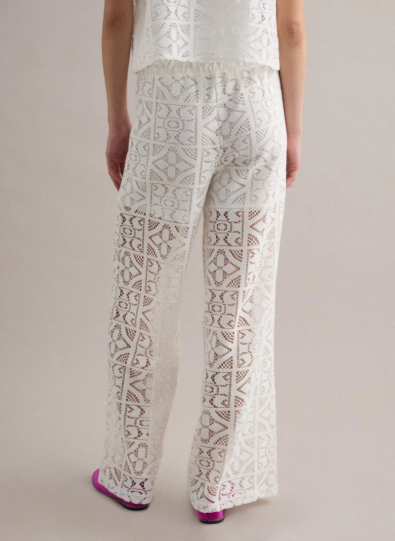 Ovs  OVS White Openwork Wide-Leg Trousers With Elasticated Waistband for Women | Best Price UAE