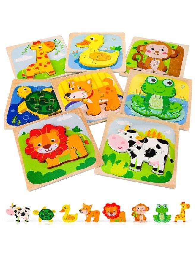 NIBEMINENT 8 Pack Wooden Puzzles for Toddlers - Animal Shape Montessori Toy Jigsaw Early Learning Preschool Educational Gifts 1 2 3 Years Old  - Image 1
