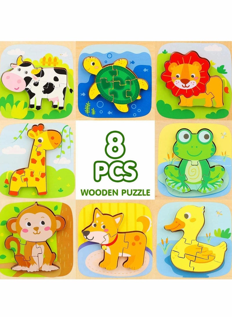 NIBEMINENT 8 Pack Wooden Puzzles for Toddlers - Animal Shape Montessori Toy Jigsaw Early Learning Preschool Educational Gifts 1 2 3 Years Old  - Image 4