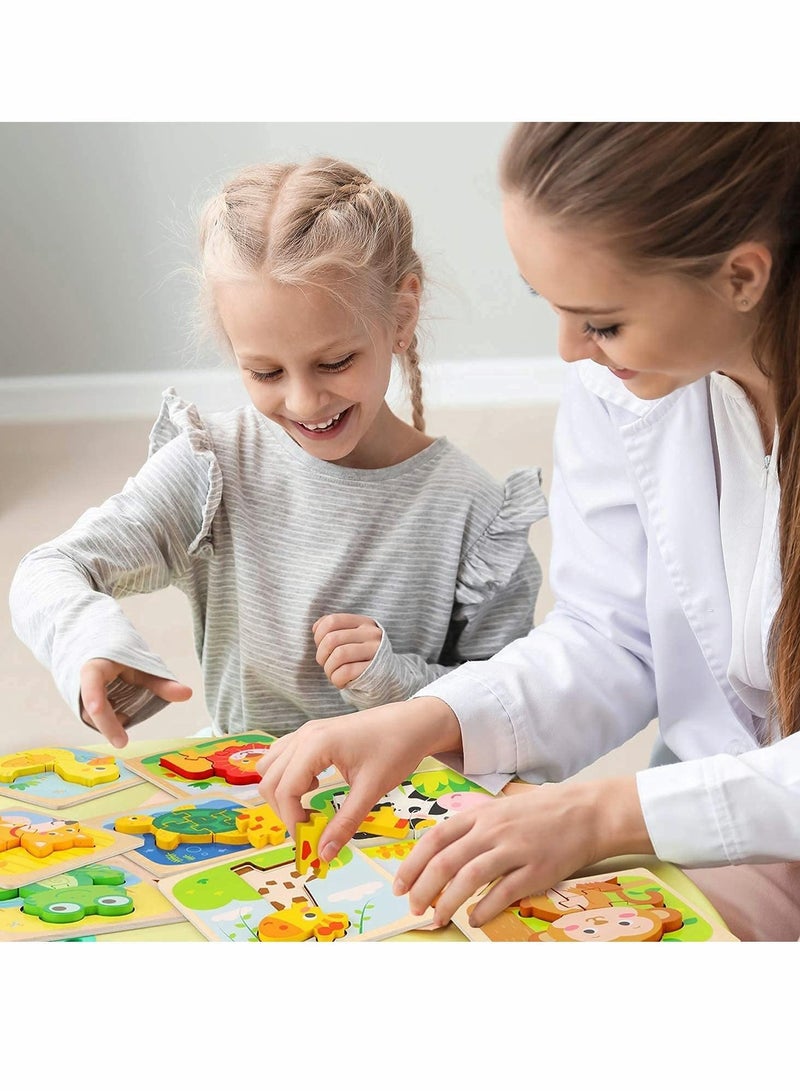 NIBEMINENT 8 Pack Wooden Puzzles for Toddlers - Animal Shape Montessori Toy Jigsaw Early Learning Preschool Educational Gifts 1 2 3 Years Old  - Image 2