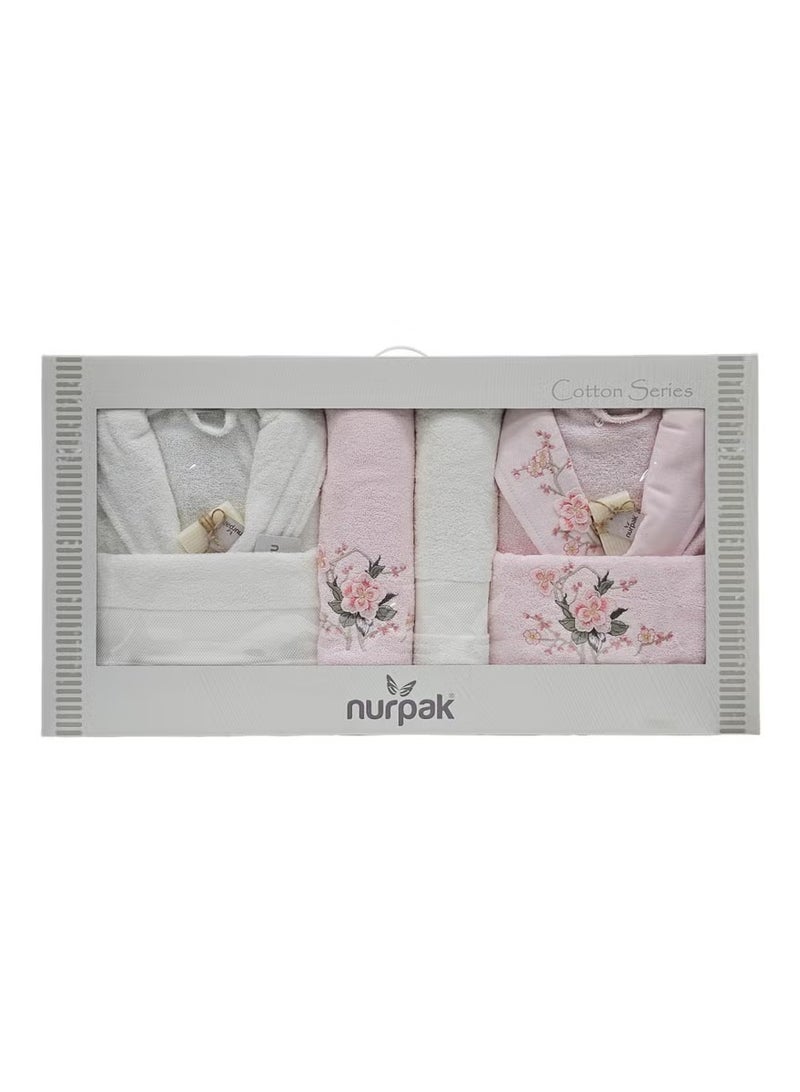 nurpak Luxury 10 Piece Couples Towel Gift Set 100% Turkish Cotton Bath/Hand Towels and Bathrobe Set Premium Family Bathrobes Fragranced Bridal Shower Newlyweds Gift Set Light Pink/Off White - Image 1