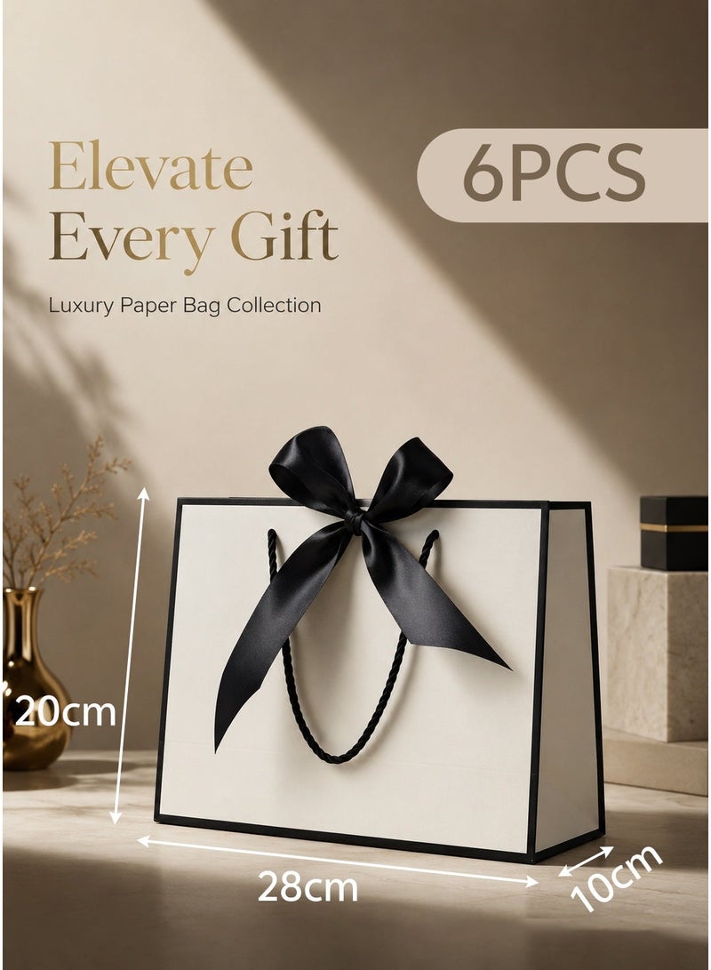 6Pcs Gift Bags, Small Favor Bags, with Handles and Bow Ribbon, 28x10x20cm Paper Gift Bags, for Baby Shower, Birthday, Wedding, Party, Festival, Holiday - Image 1