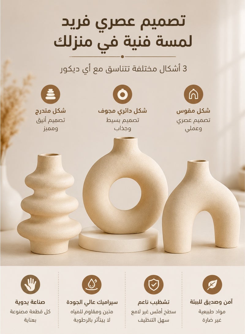 MYONE White Ceramic Vase Set of 3 Handmade Decorative Vases for Pampas Grass Modern Boho Scandinavian Home Decor Centerpieces for Living Room Bedroom Coffee Table Wedding Decoration - Image 2