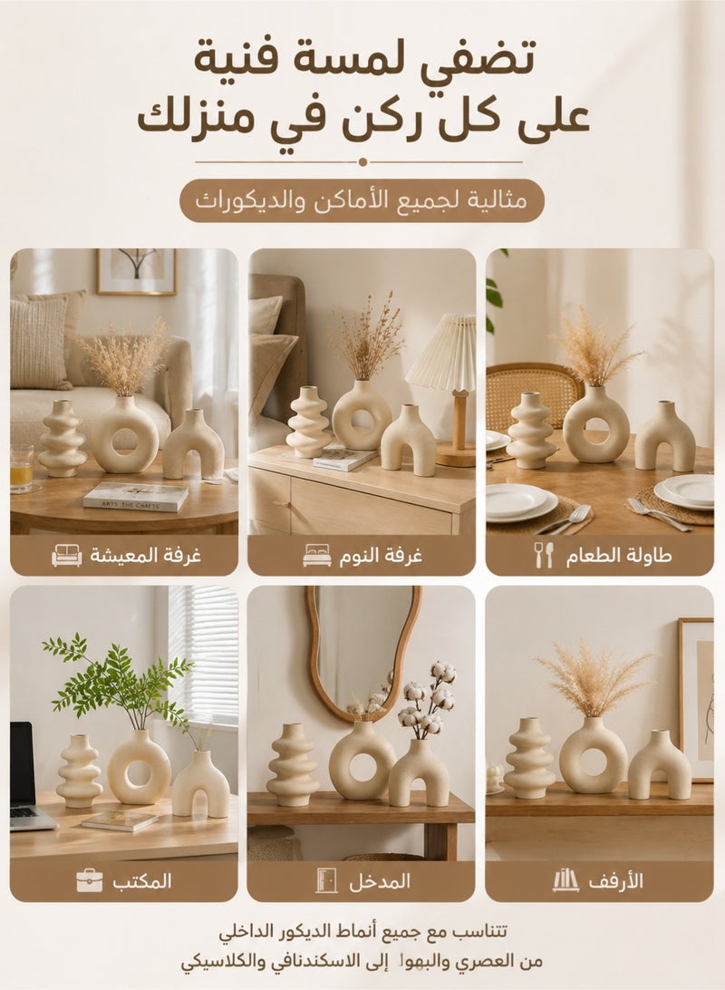 MYONE White Ceramic Vase Set of 3 Handmade Decorative Vases for Pampas Grass Modern Boho Scandinavian Home Decor Centerpieces for Living Room Bedroom Coffee Table Wedding Decoration - Image 5