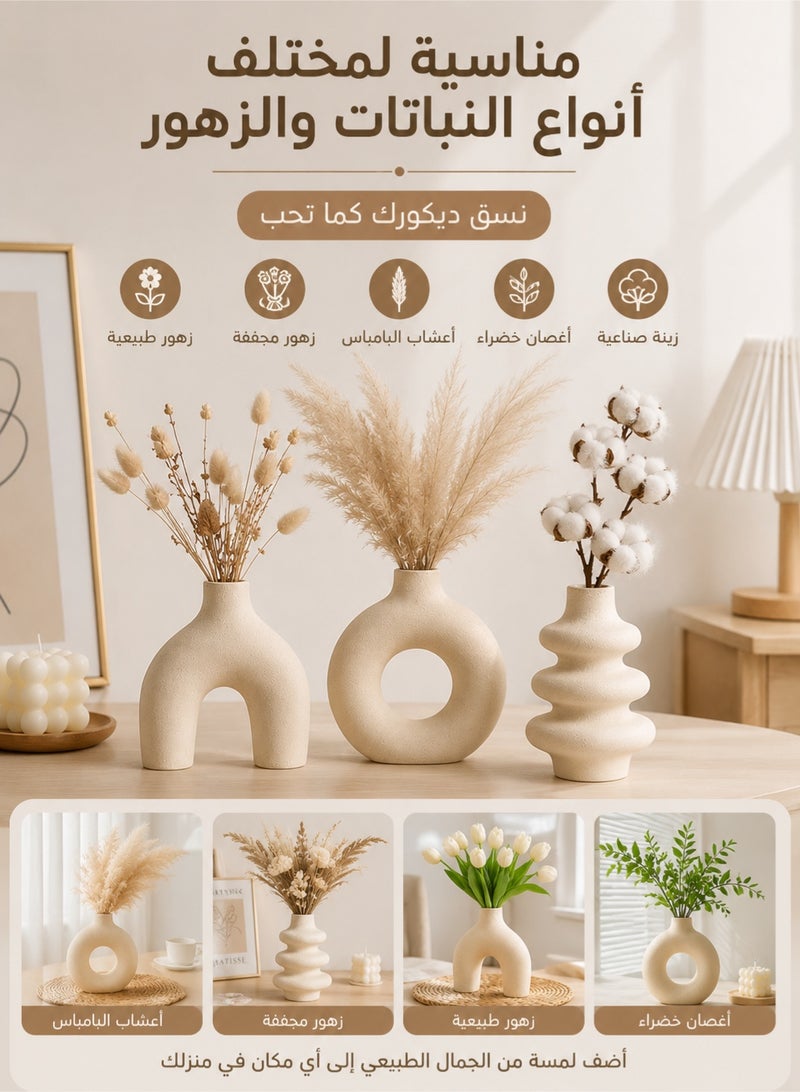 MYONE White Ceramic Vase Set of 3 Handmade Decorative Vases for Pampas Grass Modern Boho Scandinavian Home Decor Centerpieces for Living Room Bedroom Coffee Table Wedding Decoration - Image 4