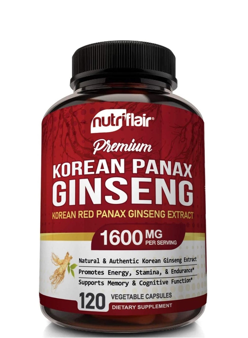 NutriFlair Korean Panax Ginseng, 1600mg, 120 Vegetable Capsules - Image 1