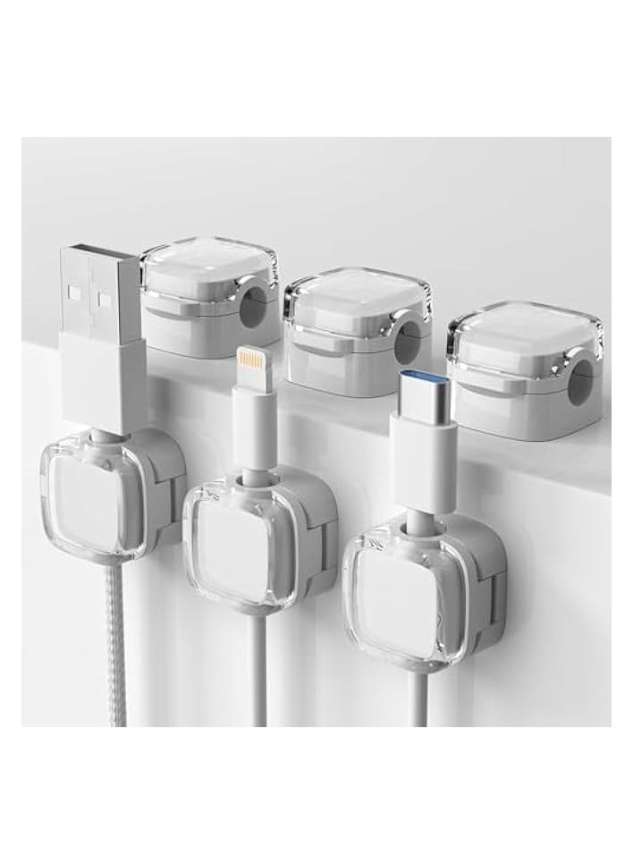 erorex 6 PCS Magnetic Cord Organizer Clips – Clear White Adhesive Cable Management, Adjustable Charger Cord Holder for Desk, Home, Office & Car – Secure, Easy-to-Use, Tangle-Free Wire Organizer - Image 1