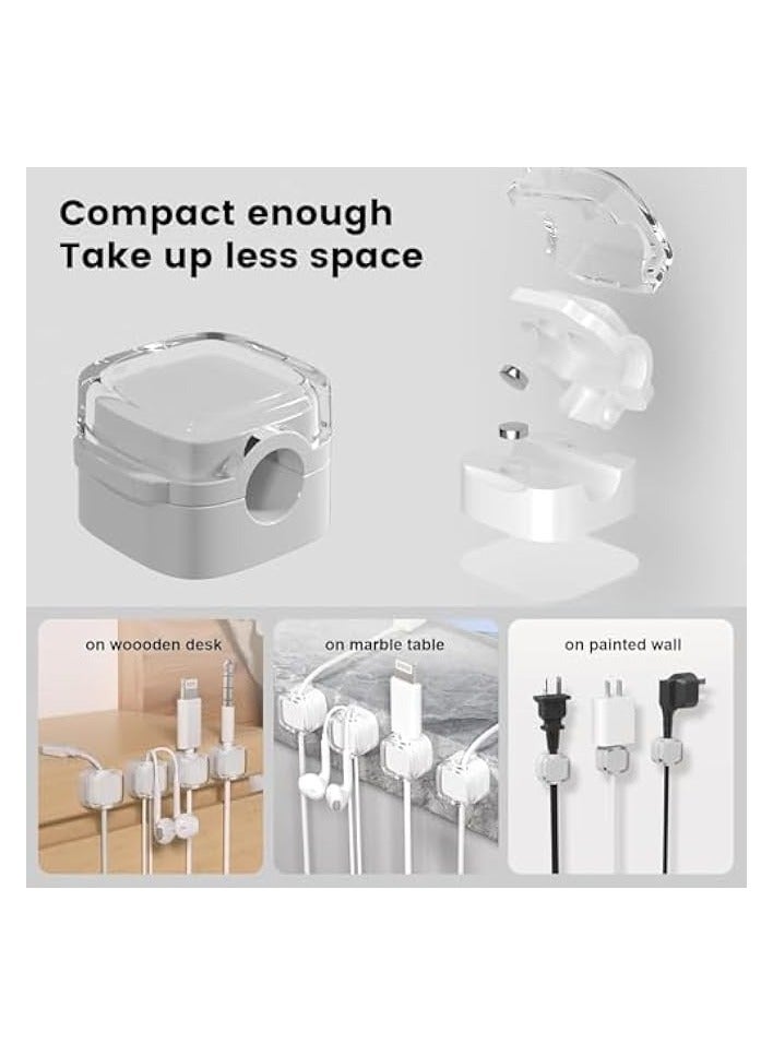 erorex 6 PCS Magnetic Cord Organizer Clips – Clear White Adhesive Cable Management, Adjustable Charger Cord Holder for Desk, Home, Office & Car – Secure, Easy-to-Use, Tangle-Free Wire Organizer - Image 3