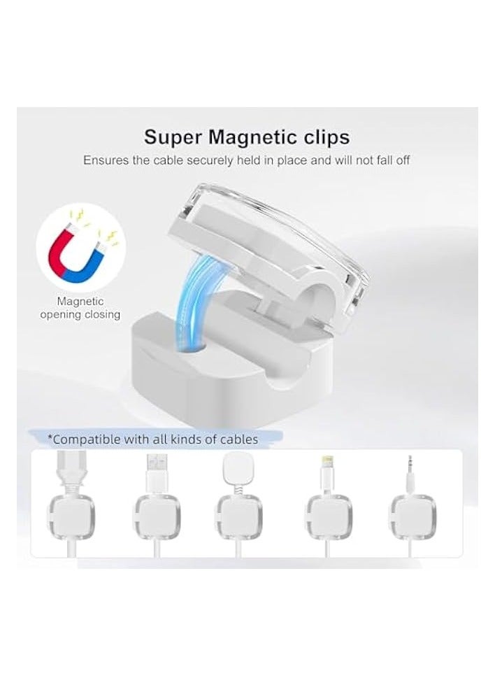 erorex 6 PCS Magnetic Cord Organizer Clips – Clear White Adhesive Cable Management, Adjustable Charger Cord Holder for Desk, Home, Office & Car – Secure, Easy-to-Use, Tangle-Free Wire Organizer - Image 4