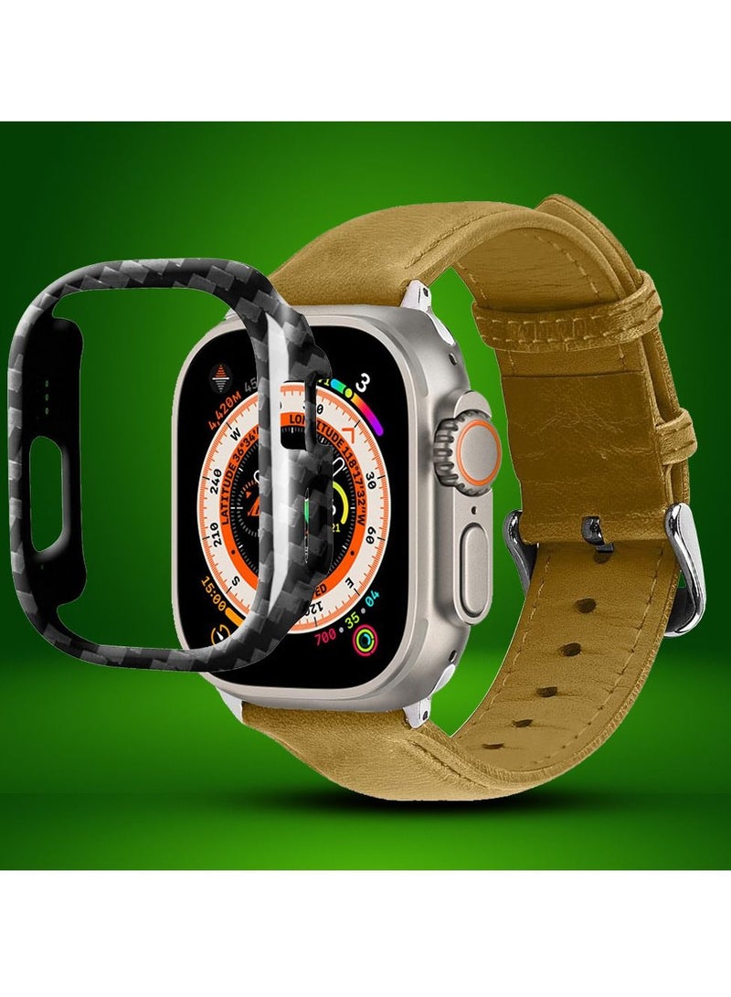 CATANES 2 Packs For Apple Watch Band 49mm Leather Band Buckle Strap Wristband and Carbon Fiber Cup Holder Brown - Image 2