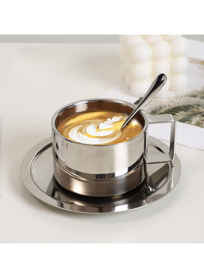 DUNISO Stainless Steel Coffee Cup, Espresso Cup, Afternoon Tea Set, Cup and Saucer Set Suitable for Home, Office, Restaurant, Gifts, Garden, Party - Image 1