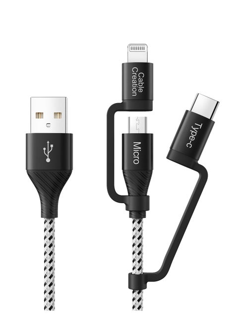 كابل بيانات USB مضفر متعدد الوظائف 3 في 1 سريع من النوع C مع Micro وLightning معتمد من MFI، بطول 1.2 متر