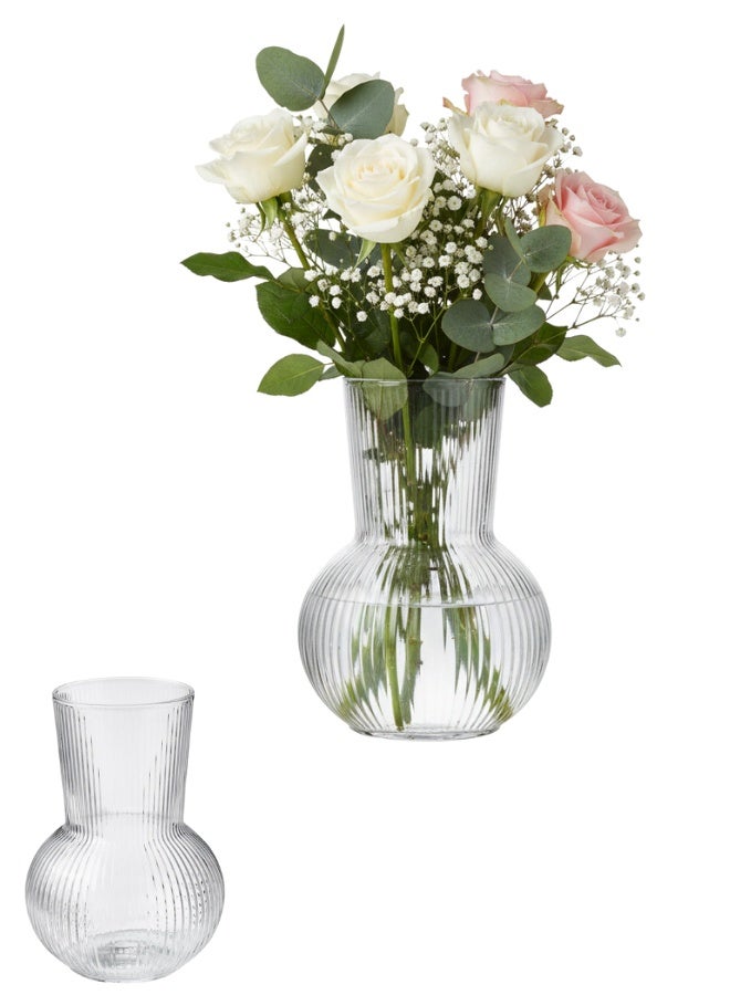 مزهرية زهور شفافة حديثة عالية الجودة - مزهرية زجاجية أنيقة للمنزل أو غرفة المعيشة أو غرفة النوم أو المكتب، مثالية لترتيبات الزهور الطازجة أو الاصطناعية، 17 سم - Image 1