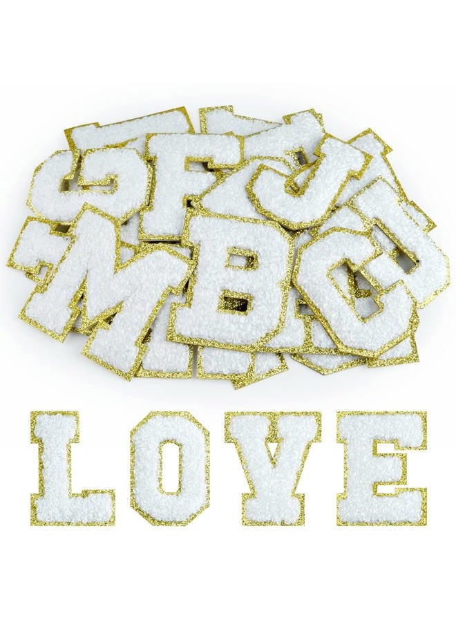 Morcheiong 26Pcs Self Adhesive Chenille Letter Patches A-Z, Chenille Letters for DIY Clothing, Fabric, Shoes, Bags (White) - Image 1