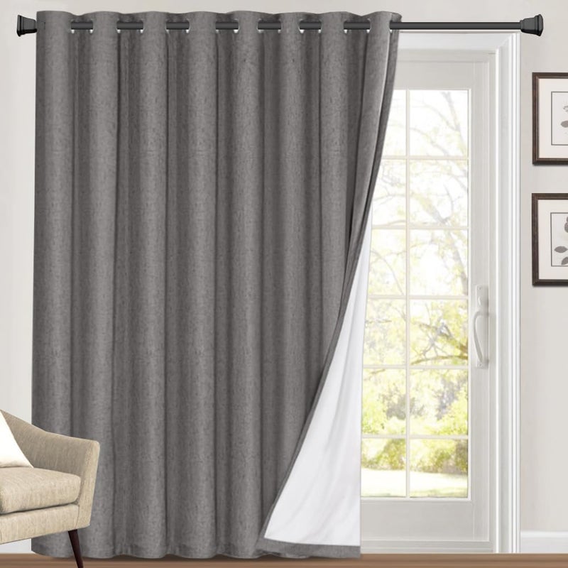 PrinceDeco 100% Blackout Curtains for Bedroom Extra Wide Thermal Sliding Glass Door Curtain Linen Blackout Patio Door Curtains for Sliding Glass Door 100 X 108 Curtains Grey - Image 1