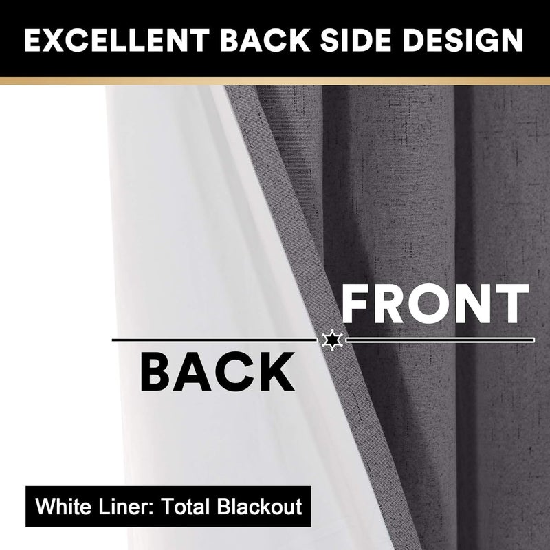 PrinceDeco 100% Blackout Curtains for Bedroom Extra Wide Thermal Sliding Glass Door Curtain Linen Blackout Patio Door Curtains for Sliding Glass Door 100 X 108 Curtains Grey - Image 5
