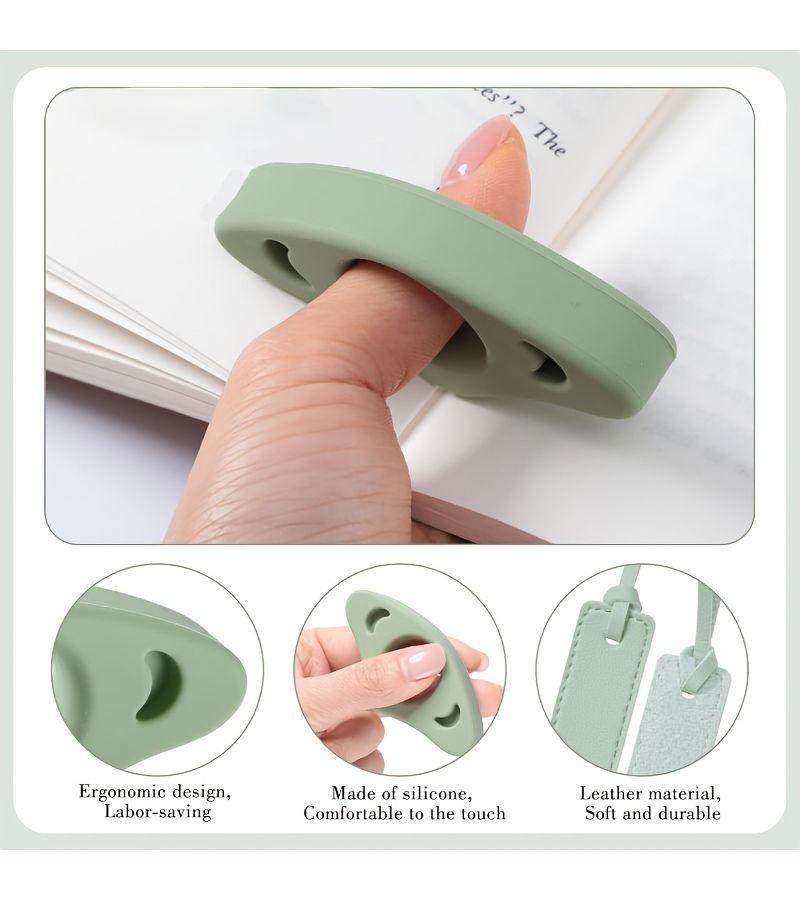 2pcs White Book Page Holder Set With Silicone Thumb Bookmark And Stitched Leather Bookmark For Readers - Image 3