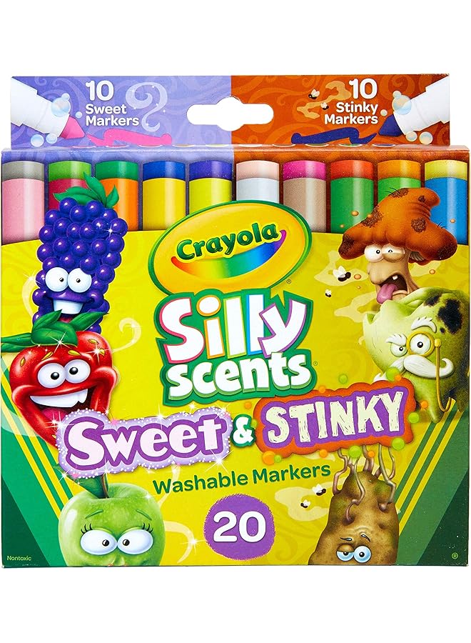 كرايولا مجموعة من 20 قلم تحديد عريض الخط قابل للغسل برائحة حلوة وكريهة من Silly Scents - Image 1