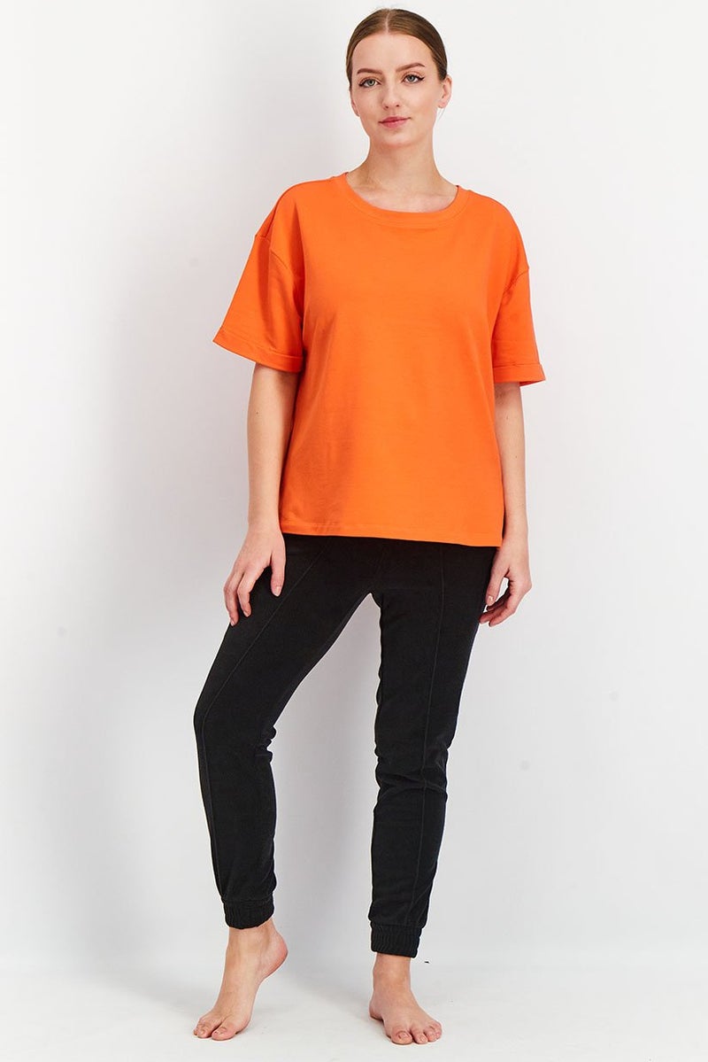 Tchibo Women Crew Neck Short Sleeve Sleepwear Top, Orange - Image 3