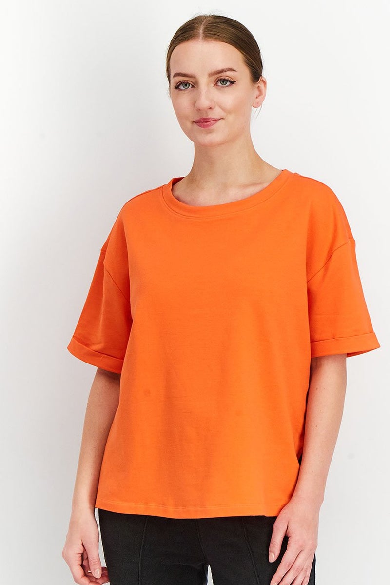 Tchibo Women Crew Neck Short Sleeve Sleepwear Top, Orange - Image 1