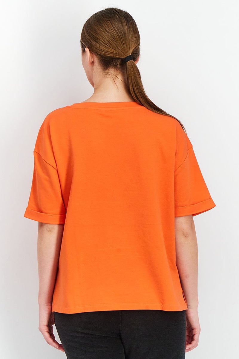 Tchibo Women Crew Neck Short Sleeve Sleepwear Top, Orange - Image 4