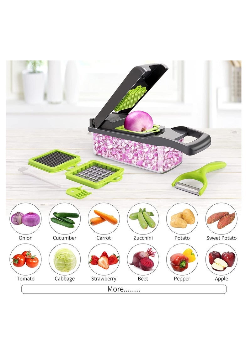 Gulf Trend Vegetable Chopper,Senbowe Multifunctional 13-in-1 Food Choppers Onion Chopper Vegetable Slicer Cutter Dicer Veggie chopper with 8 Blades,Colander Basket,Container for Salad Potato Carrot Garlic - Image 4